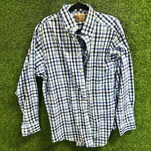 Gold Label Roundtree & Yorke Non-Iron Plaid Button-Down Men's L Blue/White